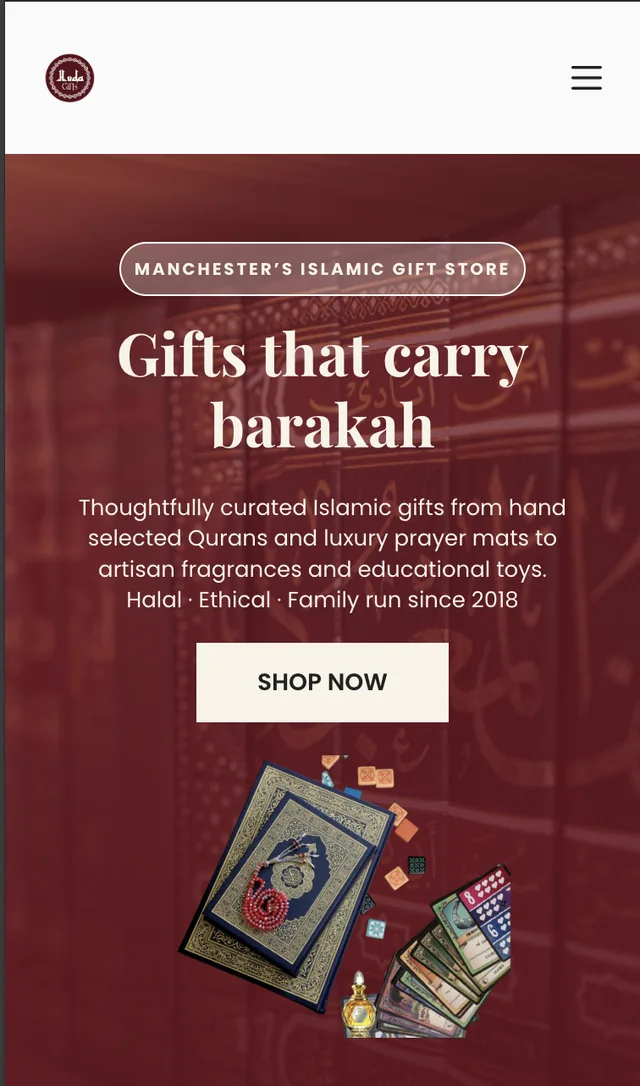 Huda Gifts website homepage screenshot